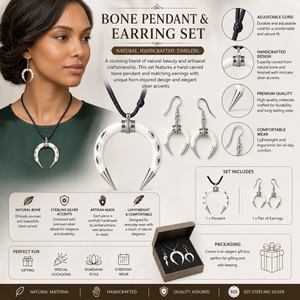 Handmade Natural Bone Pendant <b>Necklace</b> <b>and</b> <b>Earring</b> <b>Set</b> with Adjustable Cord <b>and</b> Sterling <b>Silver</b> Accent Details - Product Image 6
