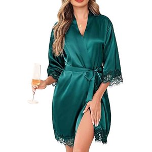 Lencería Sexy para Mujer, Bata de Encaje Floral, Kimono de Satén, Ropa de Dormir Transparente, Ropa de Noche para Luna de Miel - Product Image 1