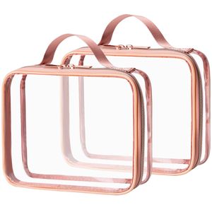MODENGKONGJIAN Set di 2 Borse da Toilette Trasparenti Approvate TSA, Formato Quarto, con Ampia Apertura e Manico per Cosmetici e Trucchi - Product Image 1
