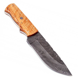 Couteau à dépecer Burraq en acier Damas fait main de 9 pouces, manche en bois résineux avec étui en cuir, parfait pour l'extérieur et comme cadeau - Product Image 4