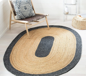 Alfombra Ovalada de Algodón Negro con Yute Natural, Hecha a Mano por Nhat Minh, Venta al por Mayor, Vietnam, Decoración para Hoteles, Resorts, Hogares, Alfombra de Yute - Product Image 3
