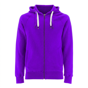 Men's Blue <b>Hooded</b> <b>Zip</b>-Up Sweatshirt Raglan Sleeve Regular Fit Casual Knitted 100% Cotton Solid Color Autumn Wear - Product Image 4