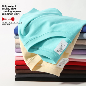 T-shirt personnalisé pour homme 100 % coton, printemps-été, 220 grammes, tissu tricoté, décontracté, vierge, manches courtes, coupe classique, avec lettrage - Product Image 5