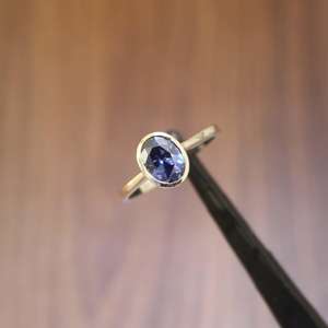 Anillo de Tanzanita con Engaste de Bisel, Anillo de Compromiso Art Deco, Plata de Ley S925, Anillo Chapado en Oro de 14K - Product Image 2