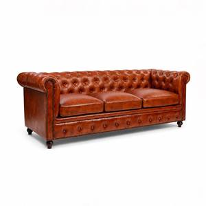 Sofá Chesterfield de Cuero Genuino Premium, Tapizado con Botones, 3 Plazas, Sofá Cuadrado de Lujo para Villa - Product Image 2