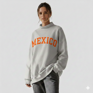 Pull en maille à col montant pour femme, coupe oversize, imprimé lettres Vierge, blanc avec manches orange, idéal pour les garde-robes automne-hiver - Product Image 6