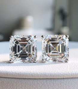 Pendientes de Diamantes de Moissanita con Corte Asscher de 10 mm, Plata de Ley 925, Joyería Fina para Bodas, Fiestas, Ceremonias, Regalo para Enamorados - Product Image 4