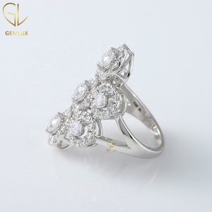 Round Cut Moissanite Diamond <b>Split</b> Shank <b>Ring</b>, Seven Stone Halo Engagement <b>Ring</b>, Cluster <b>Ring</b> For Women Anniversary Gift - Product Image 6