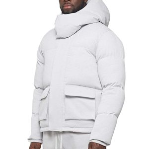 Veste matelassée blanche pour homme, col montant, fermeture éclair, coupe-vent, décontractée, hiver, couleur unie, rembourrage en polyester, longueur normale - Product Image 4