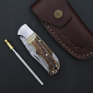 Nouveau couteau de chasse à lame pointue en acier Damas personnalisé avec manche naturel, couteau pliant OEM à bord droit à vendre - Product Image 3