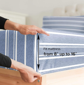 <b>Striped</b> <b>Bed</b> <b>Sheet</b> Set 4 Piece Fitted Flat <b>Sheets</b> Pillowcases All Season Breathable Home Use - Product Image 4