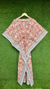 Elegante Caftán de Algodón para Mujer, Estampado Floral Hecho a Mano, Vestido Largo de Playa, Estilo Bohemio, Ropa de Primavera/Verano, Estilo Indio - Product Image 6