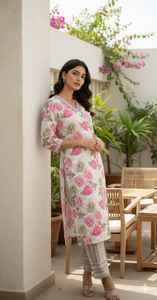 Conjunto de 3 Piezas de Kurta Larga con Pantalón Acampanado para Mujer, Ropa Étnica Festiva Elegante, Tela de Lona, Ropa India y Pakistaní - Product Image 3