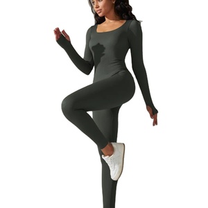 Mono Deportivo de Manga Larga para Mujer, Transpirable, para Gimnasio, Fitness, Yoga, Control de Abdomen, Color Sólido - Product Image 1
