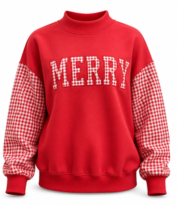 Sudadera navideña de cuello redondo para mujer, venta al por mayor del fabricante, con aplique de letras personalizado, hombros caídos, top oversize, 100% algodón. - Product Image 6
