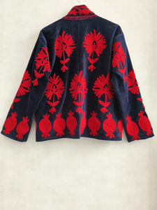 Blouson Bomber en Velours Brodé Suzani Motif Floral Oeil Turc Coloré 100% Coton Rembourré Réversible Style Bohème Vintage pour Été et Hiver - Product Image 2