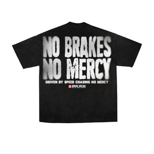 T-shirt noir à manches courtes pour homme, col roulé imprimé « No Brakes No Mercy », coupe ajustée, 100 % coton tricoté - Product Image 1
