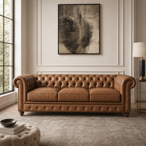 Luxury Brown Leather Chesterfield <b>Sofa</b> 3 Seater Manufacturer Tufted Couch for Hotel Lobby Living Room Export - Product Image 1