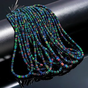 Natural Ethiopian Black <b>Opal</b> Faceted Rondelle beads AAA Welo <b>Opal</b> Gemstone loose beads for jewelry making - Product Image 1