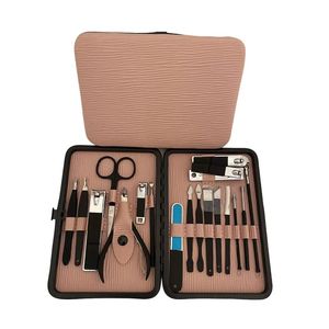 Professional Manicure Set 18 Piece Tan <b>Leather</b> Case Stainless Steel Pedicure <b>Tools</b> Comprehensive Facial Hand Foot Care Kit - Product Image 1