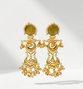 Pendientes Largos de Moda Chapados en Oro de Latón Jewelsha para Mujer |   Joyería Étnica para Novia, Jhumka Chandbali para Boda - Product Image 2