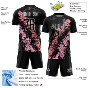 Maillot de football personnalisé noir et rose moyen avec sublimation, motif artistique effet éclaboussures, respirant, pour équipe - Product Image 2