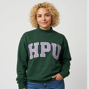 HPU Letter Crewneck Sweatshirt <b>Maroon</b> Regular Fit Women Oversized Crewneck Sweatshirt Custom Varsity Letter Graphic Pullover - Product Image 4