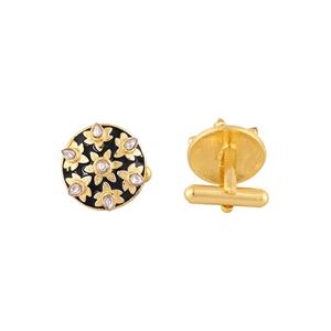 Luxury Gold Plated Black Enamel Floral <b>Cufflinks</b> for Men Crystal Formal <b>Shirt</b> Accessories Wedding Business Gift Cuff Links - Product Image 3