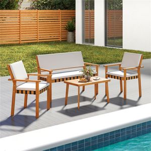 Set di Mobili da Esterno in Legno di Acacia a 4 Pezzi per Patio e Giardino, Divanetto, Poltrone, Tavolino da Caffè, Cuscini Morbidi, Set Elegante - Product Image 2