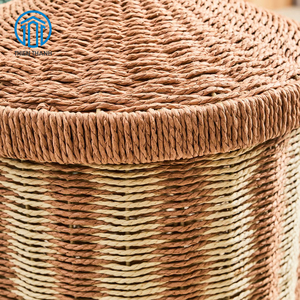 New Arrival High Quality Paper Rope Kids Laundry <b>Hamper</b> with Lid Handmade Storage <b>Basket</b> Elegant Nursery Organizer - Product Image 2