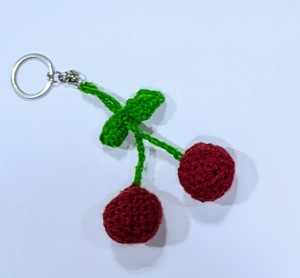 Shan India Handwoven Crochet Wool Red Cherries and Green Bow <b>Keyring</b> for Women and Girls Durable Eco-Friendly Cute Leaf <b>Charm</b> - Product Image 1