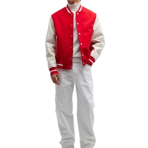 Hot Sale Men's Wool Body <b>Leather</b> Sleeve Varsity <b>Jacket</b> with Stand Collar Custom Made Embroidery Logo <b>Jacket</b> for <b>Winter</b> Season - Product Image 5
