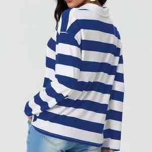 Camisas de algodón al por mayor con logotipo personalizado, camisas de manga corta estilo rugby y golf, camisas a rayas para mujer - Product Image 1