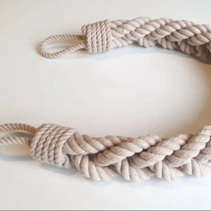 Beige Cotton Rope <b>Curtain</b> Tieback, 4-Strand Braided Drapery Holdback, Elegant Window Decor, Multiple Sizes - Product Image 1