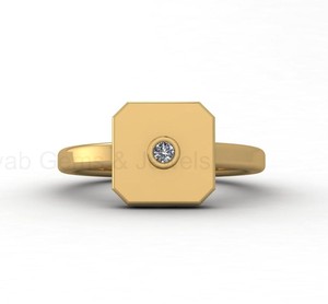 14K Gold Filled 925 Silver 10mm Octagon <b>Cushion</b> Signet <b>Ring</b> with CZ Diamond Custom Engravable Geometric Fine Jewelry For Women - Product Image 2