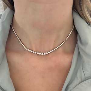 สร้อยคอเพชรแบบโชคเกอร์ ทองคำแท้ 14K ปรับขนาดได้ 14-28 นิ้ว ทรงกลม เพชรเลี้ยงในห้องปฏิบัติการ ดีไซน์เทนนิส สร้อยคอแบบซ้อน หรูหรา เครื่องประดับชั้นดี ตัวล็อกแบบโบโล - Product Image 4