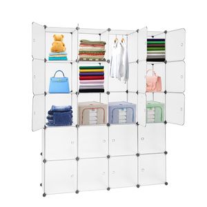 Organisateur modulaire empilable blanc à 20 compartiments, armoire multifonctionnelle avec tringle suspendue, rangement portable pour penderie - Product Image 3