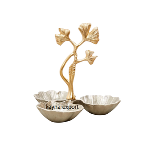Bol en acier inoxydable de luxe pour servir des dattes et des collations de la collection Ramadan, avec branche dorée - Product Image 4