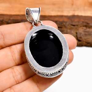 Black <b>Onyx</b> Pendant 925 Sterling Silver Faceted Gemstone Ornate Handmade <b>Necklace</b> Statement Jewelry - Product Image 2