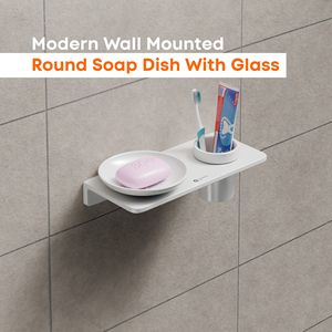 Double Round Soap Dish Wall Mounted Dual Layer Glass <b>Tray</b> Metal Holder Heavy Duty Bathroom Storage Rack Circular Hardware - Product Image 2