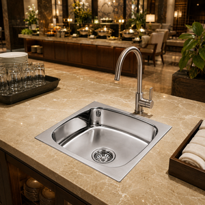Stainless Steel Countertop Single Bowl <b>Kitchen</b> <b>Sink</b> Square Shape Oval Bowl Basin Polished Surface - Product Image 2