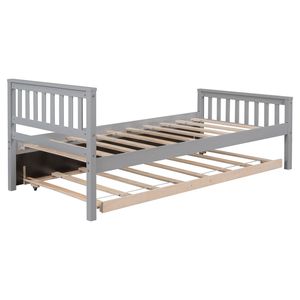Cama doble con plataforma y cama nido, cabecero y piecero para espacios pequeños, sin necesidad de somier, color verde - Product Image 2