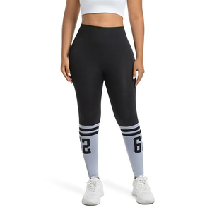 High Waist <b>Yoga</b> Leggings Full Length <b>Plus</b> <b>Size</b> Gray White Contrast Stripe Number Print Elastic Waist Spandex Polyester <b>Pants</b> - Product Image 6