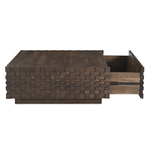 Mesa de Centro Moderna de Madera de Mango Sólida con Diseño de Tablero de Ajedrez Texturizado, Acabado Marrón, para Sala de Estar - Product Image 4