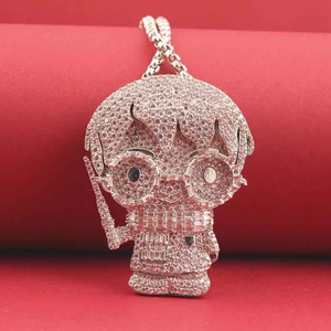 Collier Hip Hop en Argent avec Pendentif Crâne Cartoon Sertie de Zircons Cubiques, Bijou de Mode de Luxe Bling Bling - Product Image 2
