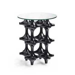 Gold Abstract Grid Metal Side Table Luxury Round Glass Top Coffee Table Contemporary Wire Frame Accent Table for Modern Living - Product Image 5