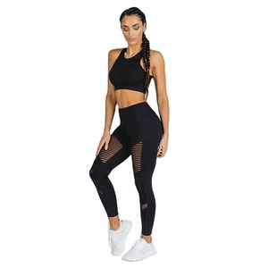 New Arrival Plus Size 100% Polyester Fitness Clothing Leggings Gym Sets ActiveWear 2 Piece Workout Women Ribbed Belt Front - Product Image 5