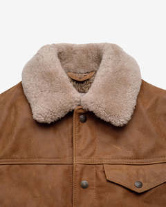 Veste en cuir véritable marron pour homme avec col en fausse fourrure, col rabattable, coupe classique, coupe-vent, style décontracté d'hiver - Product Image 3