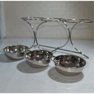 Ensemble de bols de service à 2 niveaux en acier inoxydable, bols à chips et à sauces en métal, support de présentation, bols décoratifs pour buffet, traiteur, apéritifs et collations - Product Image 4