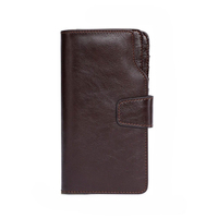 Dompet Panjang Kulit Asli Trendy Custom Unisex Desain Minimalis Lipat Warna Coklat untuk Penggunaan Sehari-hari